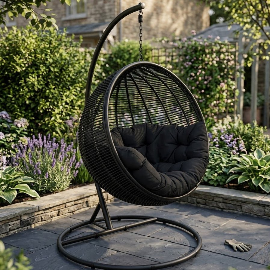 Cocoon Hanging Chair Black | Garden Egg Swing Chair UK | Love Home