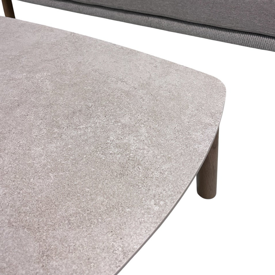 Mirel 4 Seater Garden Sofa Set — Rope & Wood-Effect Aluminium with Stone-Effect Coffee Table