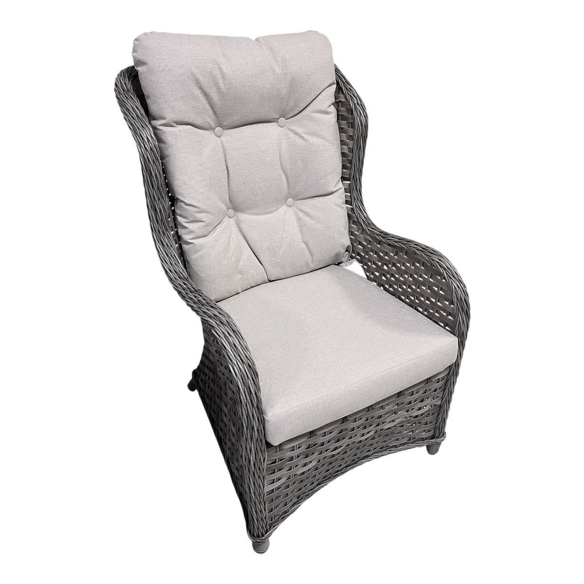 2 Seater Grey Rattan Garden Chair Set — High-Back Chairs with Glass Top Side Table - Love Home & Garden