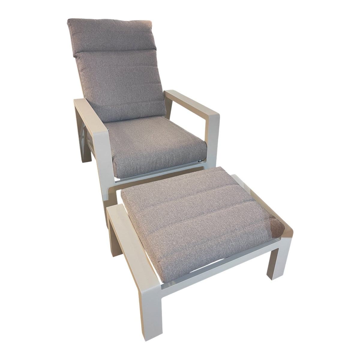 Langkawi 5 Seater Reclining Garden Sofa Set — Cream Aluminium with Adjustable Polywood Table & Footstools - Love Home & Garden