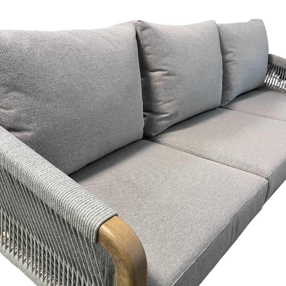 Terralune 5 Seater Garden Sofa Set — Wood-Effect Aluminium & Rope with Stone-Effect Tables