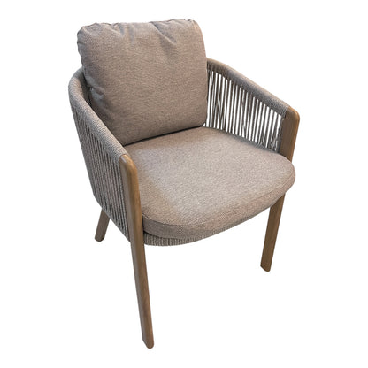 Mirel 6 Seater Garden Dining Set — Rope Chairs with Wood-Effect Aluminium Frame & Stone-Effect Table